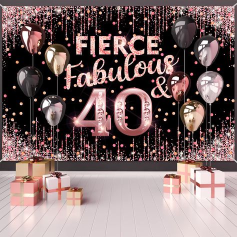 40 Decorations, 40th Birthday Backdrop, 40th Birthday Party For Women, 40th Birthday Party Themes, Bday Background, 40th Birthday Banner, 40th Bday Ideas, Background Rose, Banner Size