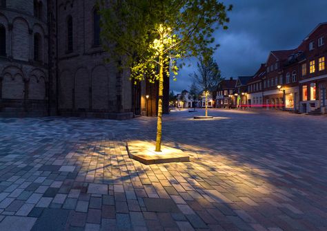 Ribe Cathedral Square by Schonherr « Landscape Architecture Works | Landezine Landscape Lighting Design, Urban Lighting, Easy Landscaping, Traditional Landscape, Cool Landscapes, Landscape Projects, Contemporary Landscape, Tree Lighting, External Lighting