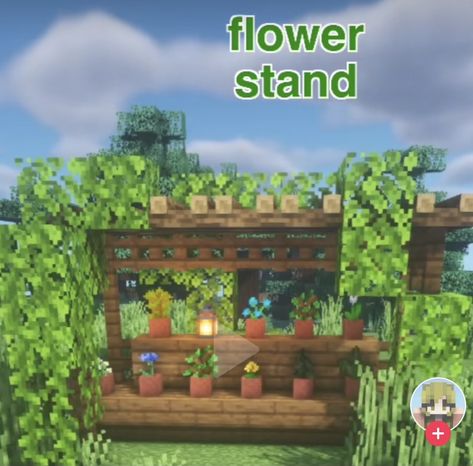 Minecraft Building Ideas Flower Shop, Flower Shop Minecraft Inside, Plant Shop Minecraft, Spring Minecraft Builds, Flower Stand Minecraft, Minecraft Stand Ideas, Minecraft Flower Stand, Flower Field Minecraft, Flower Shop Minecraft