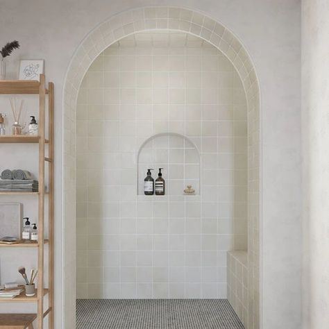 Beveled Subway Tile, Shower Wall Tile, Bathroom Shower Walls, Best Bathroom Vanities, Glazed Walls, Hotel Room Design, Large Format Tile, Hexagonal Mosaic, Shower Shelves