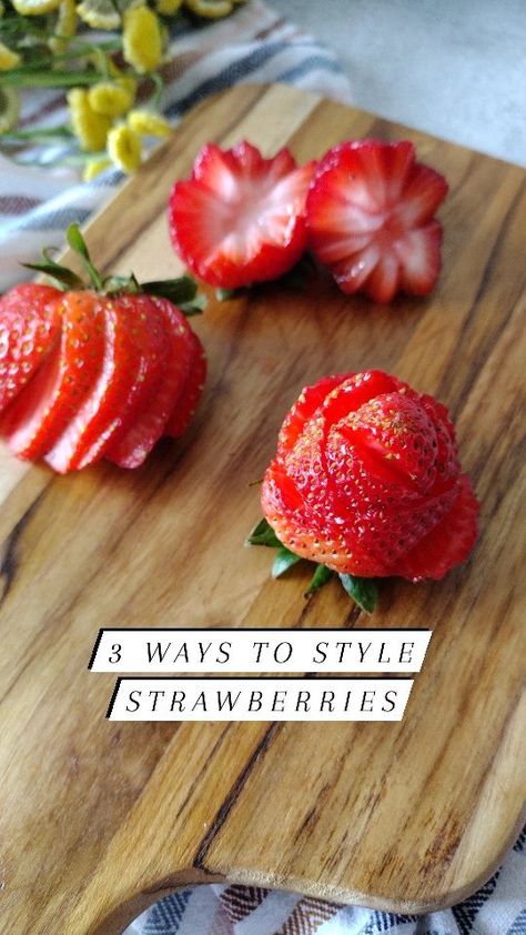 boardsbycourtney on Instagram: 🎀 SAVE 🎀 for strawberry 🍓 szn 💕 SHARE with a strawberry lover 🍓 FOLLOW @boardsbycourtney for more food styling 🥰 #strawberry… Strawberry Serving Ideas, Strawberry Tray Ideas, Charcuterie Board Strawberries, Cute Ways To Cut Strawberries, Cut Strawberries Fancy, Strawberry Themed Charcuterie Board, How To Cut Strawberries For Decoration, Decorating With Strawberries, Strawberries Charcuterie Board