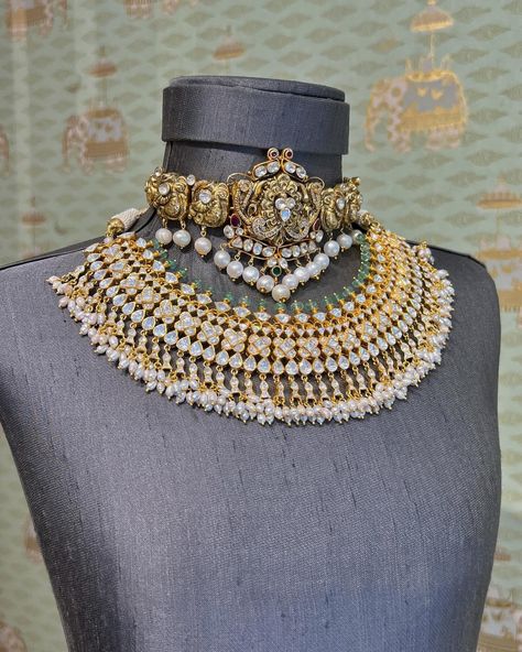 Expensive Jewelry Luxury, Antique Bridal Jewelry, Traditional Jewellery, Diamonds Jewelry, Gold Wedding Jewelry, Emerald Bead, Polki Jewellery, South Indian Jewellery, Gold Fashion Necklace