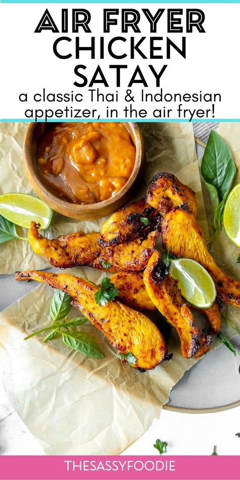 Air Fryer Curry Chicken, Air Fryer Chicken Satay, Instant Pot Satay Chicken, Chicken Satay Air Fryer, Air Fryer Thai Chicken, Air Fryer Curry, Air Fryer Soy Sauce Chicken, Chicken Satay Marinade, Chicken Satay Bowls With Spicy Peanut Sauce