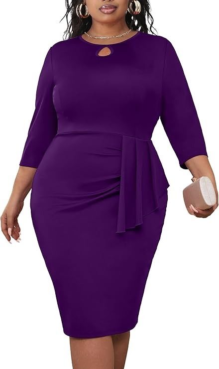 FANDEE Plus Size Women's Bodycon Dresses Vintage Elegant Ruffle 3/4 Sleeve Midi Pencil Dress at Amazon Women’s Clothing store Midi Pencil Dress, Women Bodycon Dress, Dresses Vintage, Bodycon Dresses, Maxi Dresses Casual, Vintage Elegant, Pencil Dress, Amazon Women, Dresses Casual