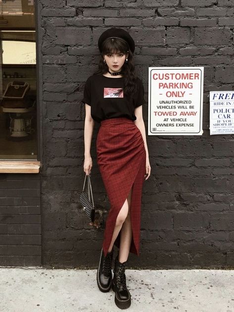 Womens Long Skirt, High Waist Long Skirt, Red Skirt, Beach Skirt, Party Skirt, Looks Black, Goth Outfits, Alternative Outfits, Edgy Outfits