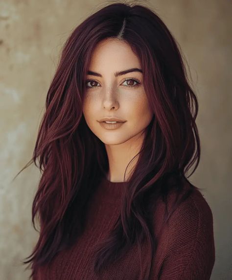 Dark Hair For Hazel Eyes, Darker Fall Hair Color, Latina Hair Color Ideas Dark Brown, Revenge Hair Color, Dark Hair For Fall Brunettes, Deep Autumn Hair Dye, Dark Auburn Hair Fair Skin, Dark Auburn Hair Pale Skin, Dark Hair For Pale Skin