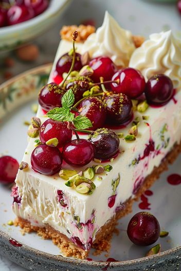 Luscious Lemon-Lime Cherry Pistachio Cheesecake Cherry Key Lime Pie, Luscious Lemon Lime Cherry Pistachio Cheesecake, Best Cherry Recipes, Lemon Lime Cherry Pistachio Cheesecake, Cherry Pistachio Cake, Lemon Lime Cheesecake, Citrus Cheesecake, Pistachio Cheesecake Recipe, Lime Dessert Recipes