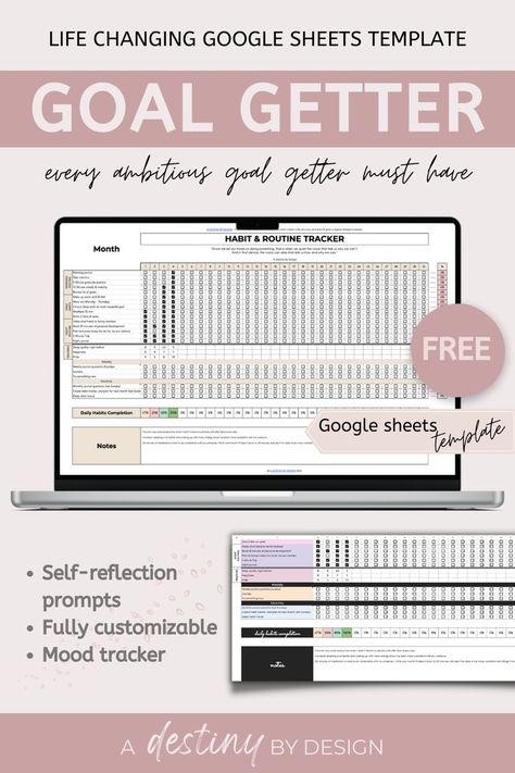 (Free) Life changing google sheets template every ambitious goal getter must have . Google sheets template | goal getter Goal Spreadsheet, Free Habit Tracker, Study Planner Free, Goal Planner Free, Life Tracker, Free Spreadsheets, Spreadsheet Design, Excel Spreadsheets Templates, Study Planner Printable