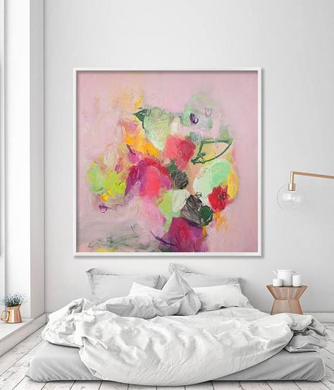 Abstract Floral Painting Large Wall Art Print from Canvas Painting Pink and Green chic feminine art "English Garden 1" Large Canvas Art Abstract, Paintings Diy, Modern Nursery Art, Abstract Expressionist Art, Pink Abstract Painting, Abstract Painting Print, Grand Art Mural, Abstract Floral Paintings, Pink Painting