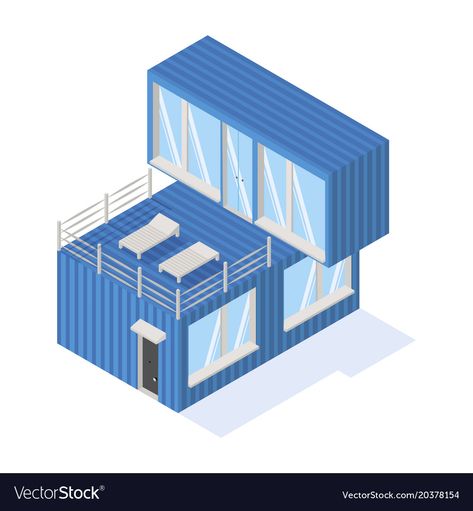 Container Illustration, House Isometric, Containers House, Panoramic Windows, Inspiration Illustration, Home Icon, Prefab Homes, Container House, A White Background