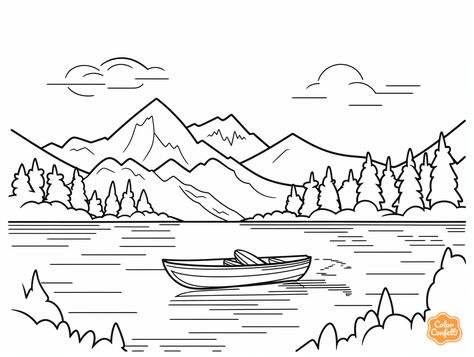 illustration of Colorful lakeside moments Simple Landscape Coloring Pages, Lake Drawings Easy, Lake Coloring Pages, Lake Sketch, Drawing Calendar, Lake Drawing, Easy Nature Drawings, Camping Drawing, Peaceful Art