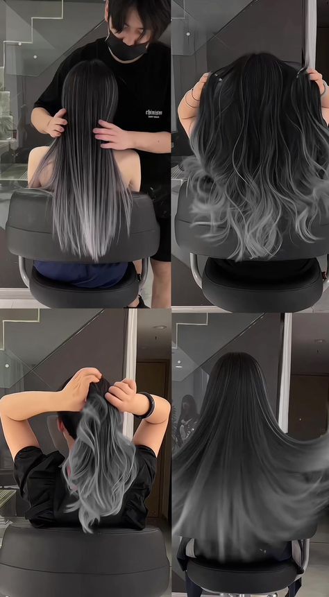 haircolor Black Hair With Blonde Tips, Brown To Silver Ombre, Silver Ombre, Grey Ombre, Winter Hair Color, Winter Hair, Ombre Hair Color, Hair Colorist, Hair Inspiration Color