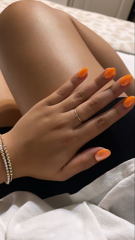 Orange Nail Aesthetic, Tangerine Orange Nails, Sarah Cameron Nails, Dip Powder Nails Orange, Dip Nails Orange, B2s Nails, Pale Orange Nails, Orange Dip Nails, Orange Prom Nails