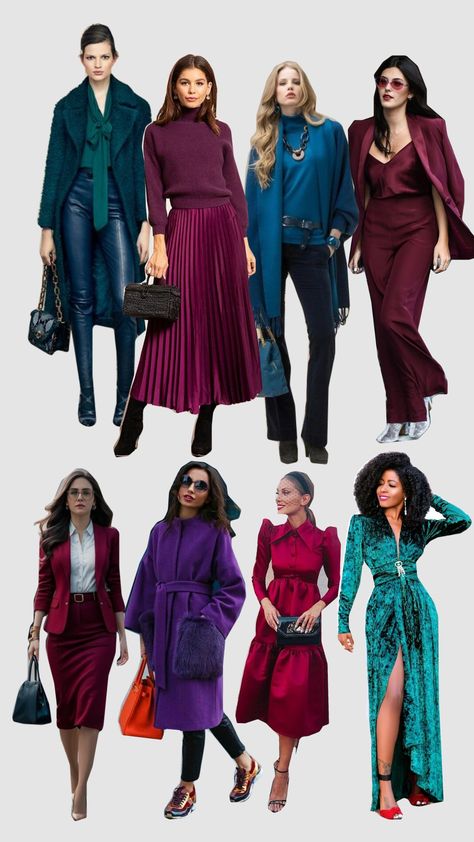 Dark winter Deep Winter Hourglass Outfits, Deep Winter Celebs, Deep Winter Casual Outfits, Dark Winter Outfits Aesthetic, True Winter Palette Outfits, Winter Jewel Tones, True Winter Aesthetic, Deep Winter Outfit Ideas, Deep Winter Fashion