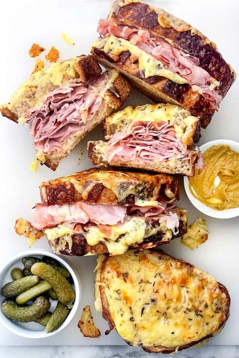 Croque Monsieur | foodiecrush.com Foodiecrush Recipes, Béchamel Sauce, Spreads Recipes, Leftover Ham Recipes, Ham Sandwiches, Eat Beef, Breakfast Bites, Foodie Crush, Melty Cheese