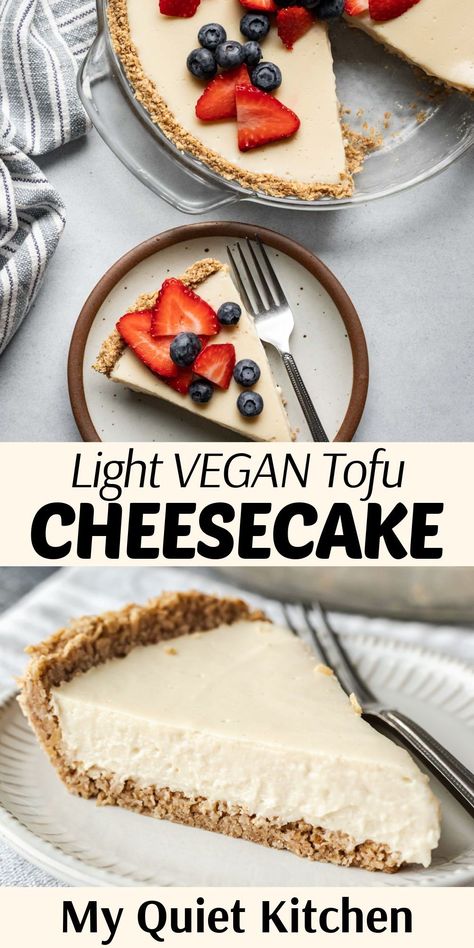 Low Cal Vegan Dessert, Tofu Pudding Vegan, Vegan Low Carb Dessert, Tofu Cheesecake Recipe, Healthy Vegan Cheesecake, Tofu Sweet Recipes, Tofu Dessert Recipes Healthy, Vegan Cheesecake Tofu, Low Cal Tofu Recipes