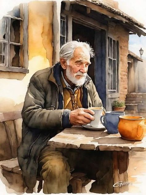 Old Man Portrait, Nostalgic Art, Painting People, Landscape Art Painting, Still Life Drawing, Watercolor Art Lessons, Paintings I Love, Watercolor Portraits, Old Man