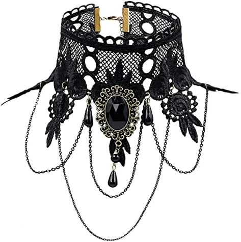 Amazon.com: ETERNITY J. Elegant Vintage Princess Black Lace Gothic Statement Necklace Bracelet Victorian Lolita Choker Pendant Vampire Chain: Jewelry Halloween Costume Jewelry, Black Lace Choker Necklace, Tattoo Choker Necklace, Necklace Tattoo, Black Lace Choker, Lace Choker Necklace, Women Choker Necklace, Tattoo Choker, Yennefer Of Vengerberg