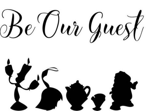 Disney Beauty & The Beast Be Our Be Our Guest Disney, Disney Kitchen Decor, Be Our Guest Sign, Disney Wall Decals, Disney Silhouette, Disney Silhouettes, Tema Disney, Disney Rooms, Custom Vinyl Stickers