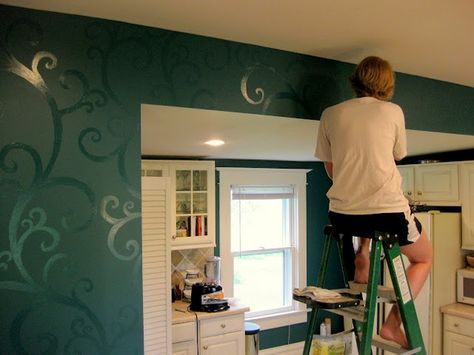 Wall painted in Flat paint and then the design painted in High gloss.. but the same color! meaganpryor Overhead Projector, Glossy Paint, High Gloss Paint, Flat Paint, Kitchen On A Budget, Decorative Accents, My New Room, A Pattern, Decorating Tips