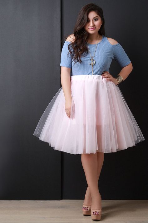 Tutu Tulle A-Line Skirt Tule Outfit, Plus Size Fashion For Women Indian, Korean Plus Size Fashion, Modest Plus Size Fashion, Tulle Skirt Plus Size, Plus Size Fashion For Women Summer, Short Plus Size Fashion, Knee Length Tulle Skirt, Mini Dress Plus Size