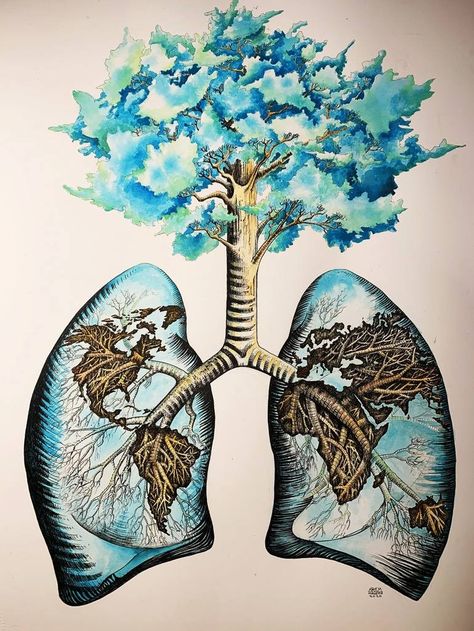 Lungs Art Drawing Beautiful, Lungs Drawing, Crayons Artwork, Lungs Art, Medical Artwork, World Painting, Colored Pencil Art Projects, Line Tattoo Ideas, Environment Painting