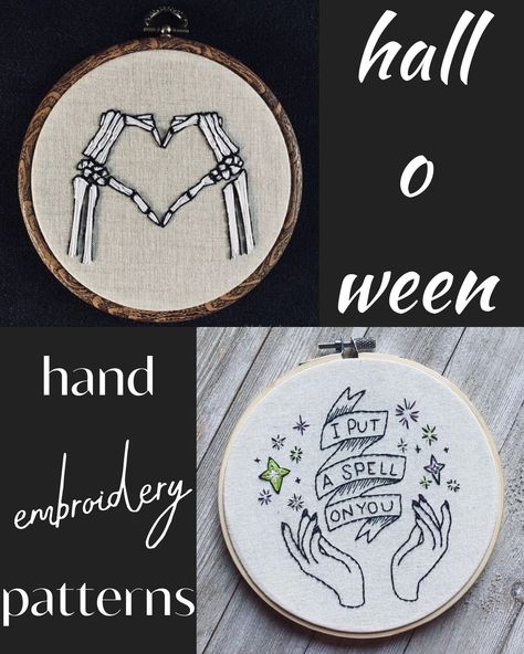 Spooky Hand Embroidery, Skeleton Embroidery Pattern Free, Spooky Embroidery Patterns Free, Free Halloween Embroidery Patterns, Goth Embroidery Patterns Free, Simple Halloween Embroidery, Embroidery Designs Halloween, Horror Embroidery Patterns, Digital Embroidery Patterns Free