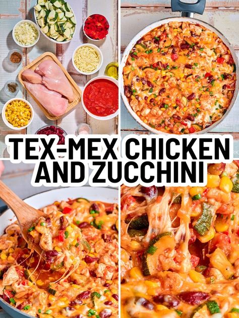 Chicken And Zucchini, Tex Mex Chicken, Black Beans Corn, Zucchini Recipe, Healthy Mexican, Chicken Zucchini, One Skillet, Mexican Chicken, Health Dinner