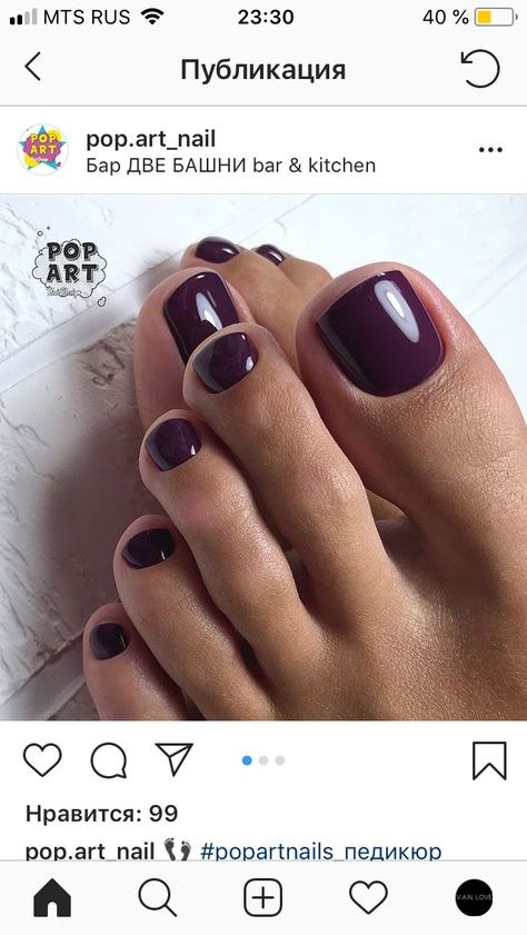 Plum Pedicure Toenails, Elegant Pedicure Toenails, Pedicure Dark Colors, Plum Pedicure, Fall Gel Toe Nail Colors, Pedicure Colors Fall 2023, Toe Nails Ideas Fall, Maroon Pedicure, Dark Purple Pedicure