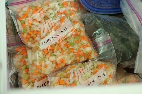 Mirepoix Recipe Freeze, How To Freeze Vegetables From Garden, Can You Freeze Celery, Mirepoix Recipe, How To Freeze Celery, Freezing Onions, Food Saver Hacks, Freezing Carrots, Freezing Food Guide