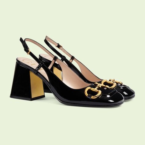 Gucci Women's mid-heel slingback with Horsebit Noriker Horse, Pin Up Shoes, Gucci Heels, Shoes Heels Classy, Trendy Glasses, Mid Heels Pumps, Stunning Shoes, Fancy Shoes, Aesthetic Shoes