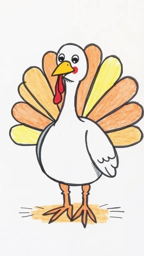 Check Out This Cute Turkey Drawing & 12+ Other Turkey Drawing Ideas! #drawing #drawinginspiration Turkey Drawing Ideas, Turkey Doodle Easy, Cute Turkey Drawing, Easy Turkey Drawing, Draw A Turkey, Turkey Drawing, Cute Turkey, Easy Turkey, Simple Doodles