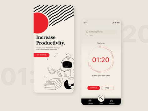 Countdown Pomodoro Timmer #DailyUI by CreativeRad_Lab Pomodoro App Design, Pomodoro App, Pomodoro Timer App, Countdown App, Pomodoro Timer, Timer App, Pomodoro Technique, Daily Ui, App Ui Design