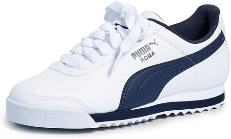 Amazon.com | PUMA Men's Roma Basic Fashion Sneaker, White/New Navy - 12 D(M) US | Fashion Sneakers Puma Fashion, Best Shoes For Men, Sneakers Puma, Casual Rompers, New Balance Men, New Era Cap, Puma Mens, Mens Fashion Shoes, Fashion Sneakers