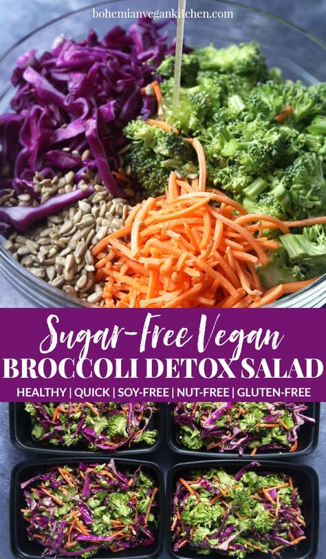 Detox Salad Recipes, Vegan Detox Recipes, Lemon Drink Recipes, Meal Packaging, Detox Lunch, Salad Station, Cleansing Recipes, Vegan Broccoli Salad, Post Workout Snack