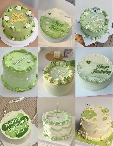 Matcha Cake Design, Korean Cake Green, Green Bento Cake, Green Birthday Cake Ideas, Green Cake Aesthetic, Pastel Green Cake, Green Bday Cake, Matcha Birthday Cake, Lemon Cake Decoration