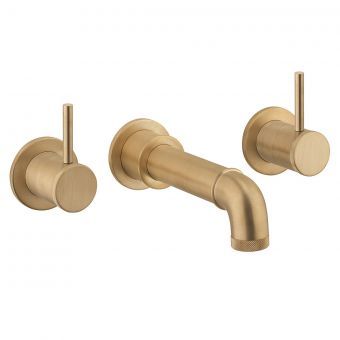 Crosswater MPRO Industrial Unlaquered Brass 3 Hole Basin Tap - PRI135DNUB | UK Bathrooms Wall Mounted Bath Taps, Bath Spout, Bath Mixer Taps, Wall Mounted Taps, Wall Taps, Brass Tap, Shower Fittings, Bath Shower Mixer Taps, Wall Mounted Basins