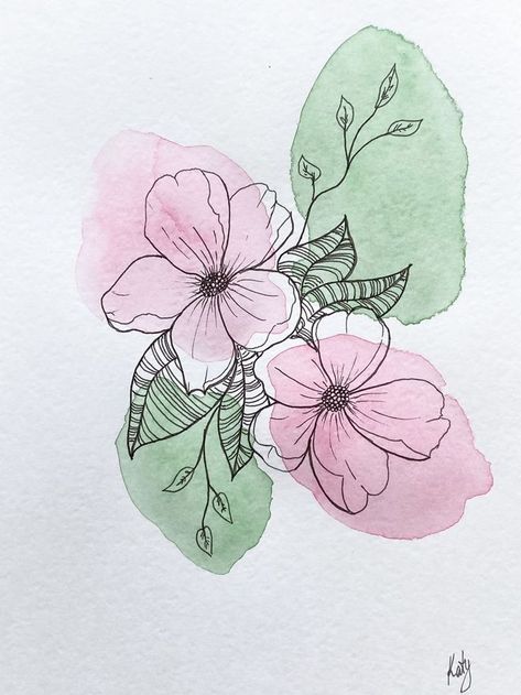 Watercolour Line Art, Line Art Flowers, Flowers Illustration, Abstract Flower Art, 강아지 그림, Watercolor Flower Art, Watercolor Art Lessons, Mini Canvas Art, Creative Drawing