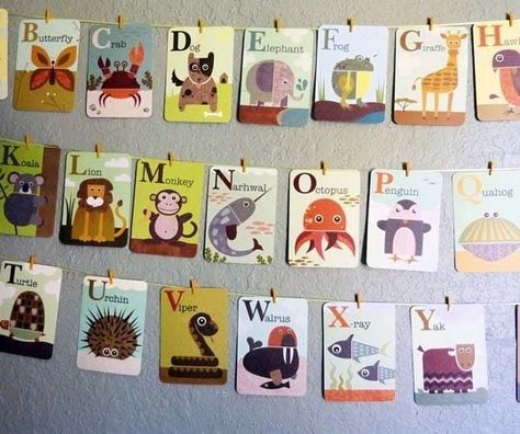 10 Ways to Hang and Display ABC Flashcards | Apartment Therapy Alphabet Display, Letter Flashcards, Abc Cards, Abc Flashcards, Alphabet Cards, Alphabet Flashcards, School House, House Design Photos, Animal Alphabet