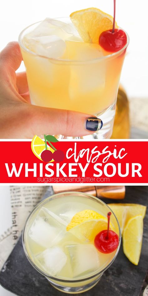 Whisky Sour Recipe, Whiskey Drinks Recipes, Whiskey Lemonade, Whiskey Sour Recipe, Sour Drink, Whisky Sour, Sour Foods, Lemonade Cocktail, Liquor Drinks