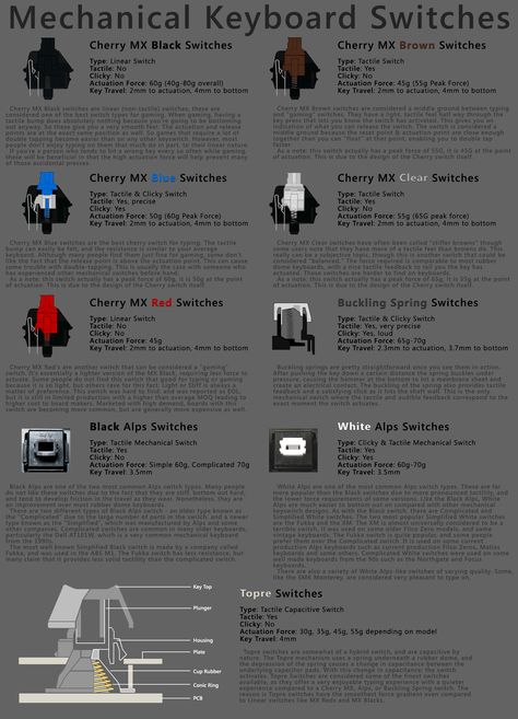 Machanical keyboard switches explained - Imgur Diy Mechanical Keyboard, System Architecture, Keyboard Keys, Amazing Gifs, Computer Basics, Key Caps, Mechanical Keyboards, Pc Keyboard, Pc Setup