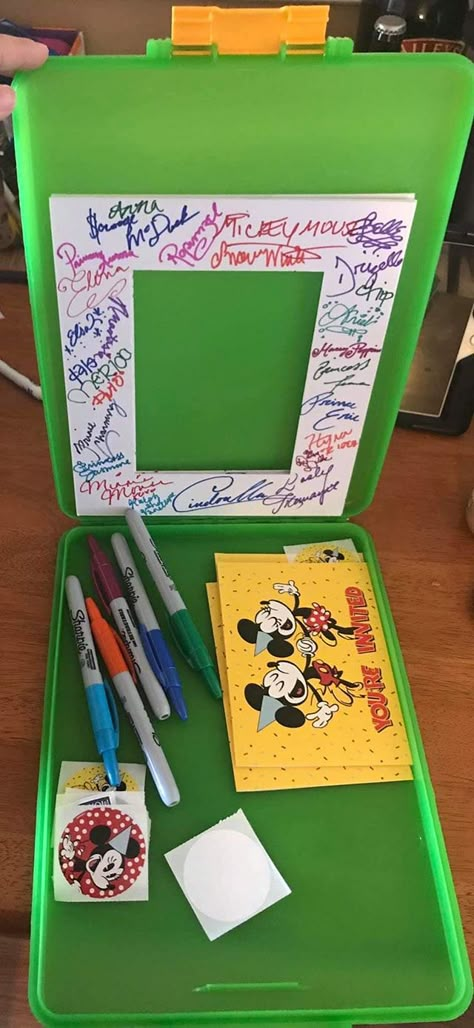 Disneyland Birthday Outfit, Disney Trip Must Haves, Disney Autograph Ideas, Autograph Ideas, Disneyland Vacation Planning, First Disney Trip, Clipboard Storage, Disney Autograph, Disney Eras