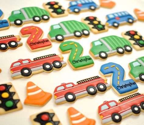 Transportation Birthday Cookies | Kelley Hart | Flickr Cars And Trucks Theme Birthday Party, Things That Go Birthday Cake, Transport Theme Party 2nd Birthday, Cars And Trucks 3rd Birthday Party, 2nd Birthday Cars And Trucks, Transport Themed Birthday Party, Transportation Second Birthday Party, Second Birthday Truck Theme, Transportation Birthday Cookies