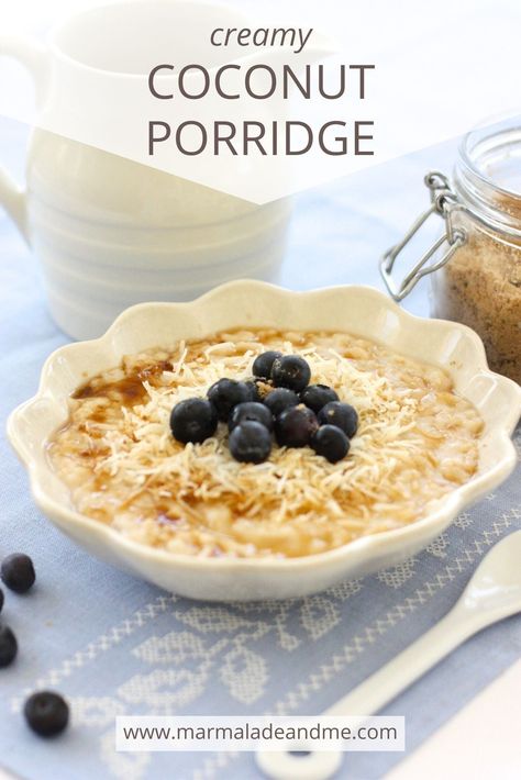 Easy, dairy-free, delicious & full of nutrient goodies. If porridge can ever be fashionable and glamorous, then this is it. It's easy and quick too - measure out the oats, add the coconut drink. Stick it in the microwave for 5 minutes on HIGH. Done. There are plenty more involved ways to create coconut porridge, but in the morning I don't think any fuss is acceptable. It tastes like a treat but you can enjoy it knowing that even at breakfast you are already being quite the virtuous one. Coconut Porridge, Coconut Drink, Coconut Drinks, Porridge Recipes, Strawberry Sauce, Magic Recipe, Cooking Instructions, Breakfast Time, Shredded Coconut