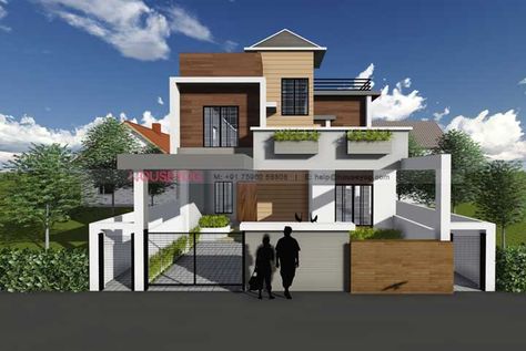 Space optimized, Modern 3 BHK House Plan and Front Elevation Design New House Design, House Design 3d, Indian House Design, North Facing House, Front Elevation Design, New Modern House, Indian House Plans, Front Elevation Designs, Modern Bungalow House