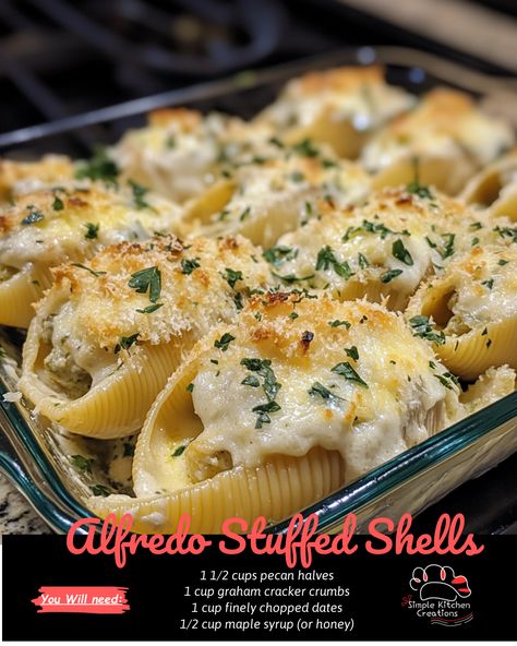 Craving a comforting and creamy pasta dish? These Alfredo Stuffed Shells are the ultimate indulgence! Jumbo pasta shells filled with a cheesy and savory Alfredo mixture, baked to perfection. A guaranteed crowd-pleaser for your next family dinner night. Check out the recipe on the blog! #alfredostuffedshells #pasta #comfortfood #dinnerideas #foodieheaven Stuffed Shells With Shrimp Recipe, Jumbo Shells Recipe, Baked Shells, Chicken Alfredo Stuffed Shells, Crockpot Chicken Spaghetti, Alfredo Stuffed Shells, Family Dinner Night, Jumbo Pasta Shells, Cheese Stuffed Shells