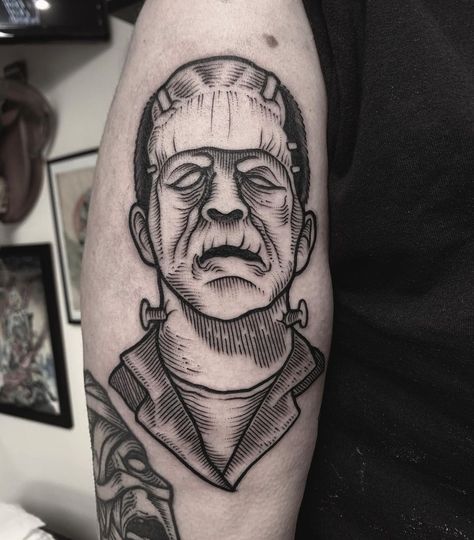 Frankenstein Tattoo, Creepy Tattoos, Horror Tattoo, Tattoos Ideas, Frankenstein, Back To Black, Portrait Tattoo, Tatting, Tattoos