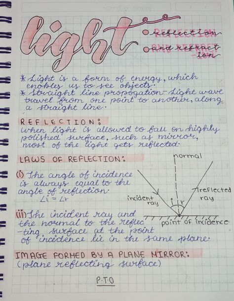 So, this is a really cute and aesthetic style of writing notes. With this you can make your notes look aesthetic and modern. Class 10 Light Notes, Physics Light Notes, Class 10 Science Notes Physics Light, Physics Notes Grade 10, Light Physics Notes, Light Class 10 Notes, Physics Notes Aesthetic Class 10, Life Processes Class 10 Notes Aesthetic, Aesthetic Notes Physics