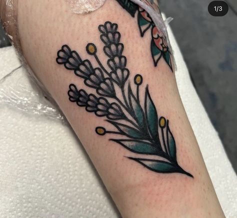 Traditional Tattoo Woman, Violet Tattoo, Traditional Tattoo Inspiration, Traditional Tattoo Flowers, Lavender Tattoo, Traditional Style Tattoo, Tattoo Filler, Mushroom Tattoos, Vine Tattoos