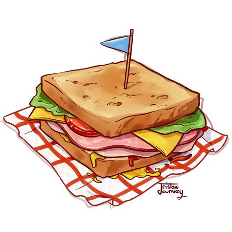 Club Sandwich Drawing, Sandwich Art Drawing, Drawing Of Sandwich, Cute Sandwich Drawing, Sandwich Illustration Drawing, Sandwich Drawing Simple, Sandwich Drawing Easy, Drawing Sandwich, Sandwich Doodle